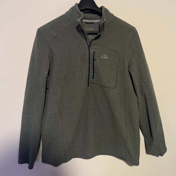 LL Bean Sweater Mens L Large Gray Polar Fleece Quarter Zip Long Sleeve Pullover - Picture 1 of 4